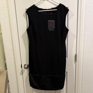 Adrienne Landau Black Mini Dress with Fur Trim